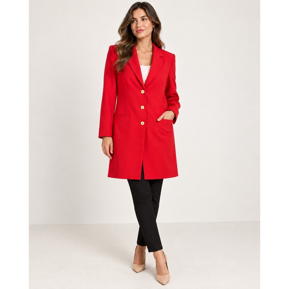 Nanette Lepore Blazer Womens 12 Red Longline Notched Lapel Long Jacket Dressy